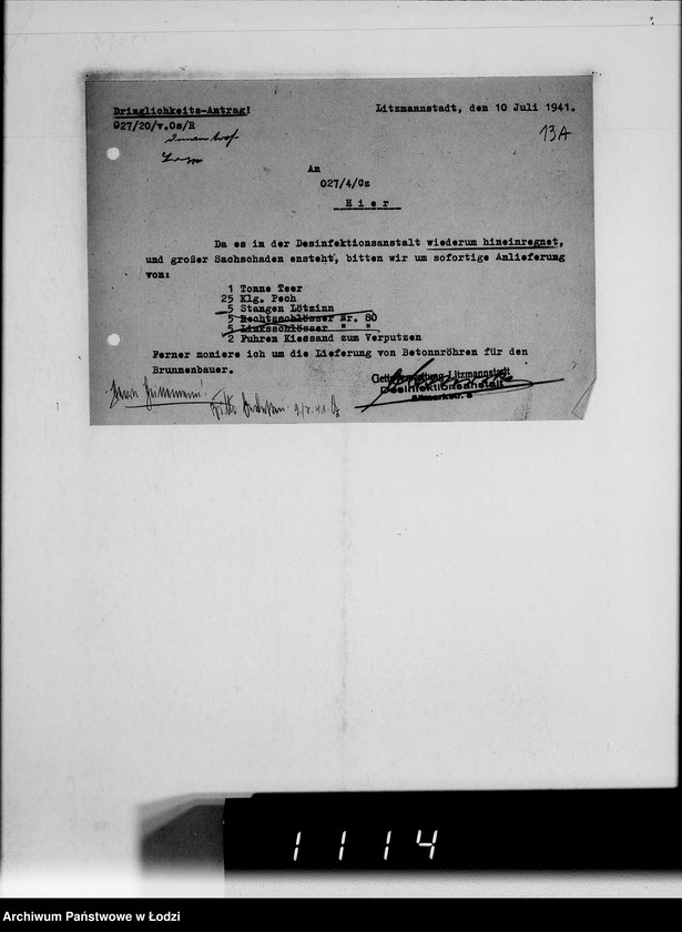 Obraz 20 z jednostki "Verschiedene. [Korespondencja w sprawie zaopatrzenia w artykuły techniczne]"