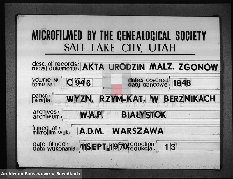 image.from.unit.number "Księga Duplikat Parafii Berznickiey z R-u 1848"