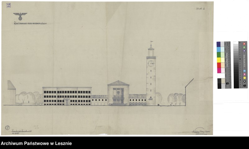 Obraz 3 z jednostki "Leszno miasto. Koncepcja architektoniczno-budowlana projektowanej auli przy budynku NSDAP (obecnie Zespół Szkół Nr 4, budynek niezrealizowany)."