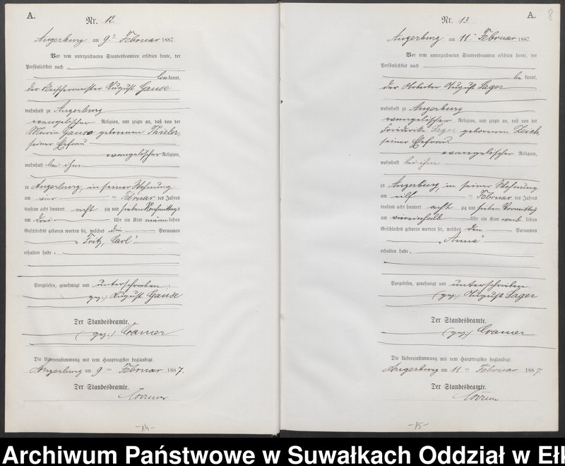 image.from.unit.number "Geburts-Neben-Register des Preussischen Standes-Amtes der Stadt Angerburg Kreis Angerburg"