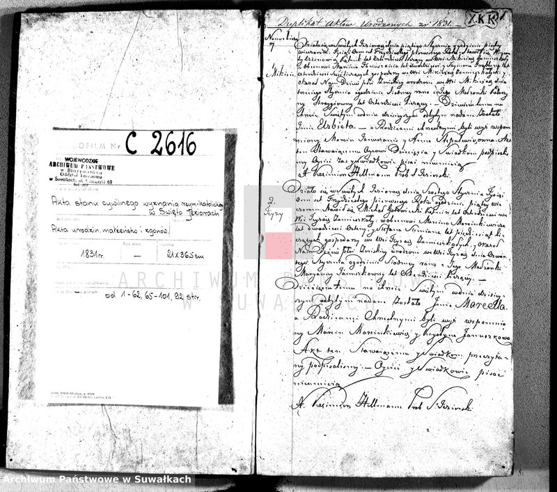 image.from.unit.number "Księga duplikat urodzonych, zaślubionych, zmarłych parafij święto jeziorskiey z roku 1831 od dnia 1-go stycznia do ostatniego grudnia r. B."