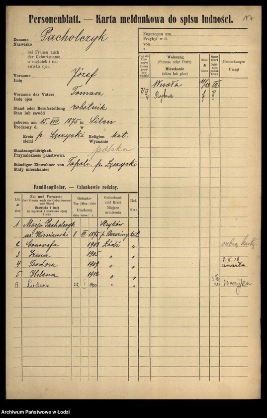 Obraz 19 z jednostki "[Spis ludności Łodzi] Pacholczyk-Pająkowski"