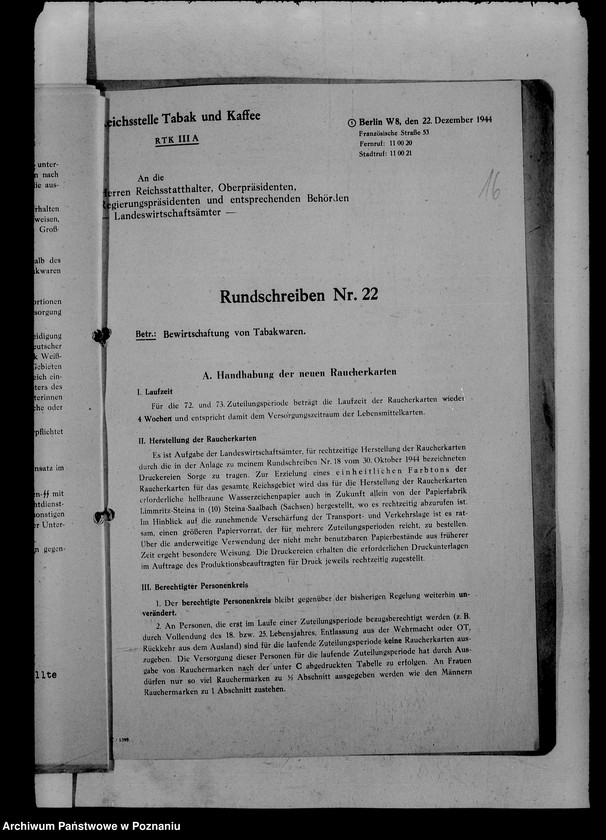 Obraz 20 z jednostki "Okólniki Bewirtschaftung von Tabakwaren"