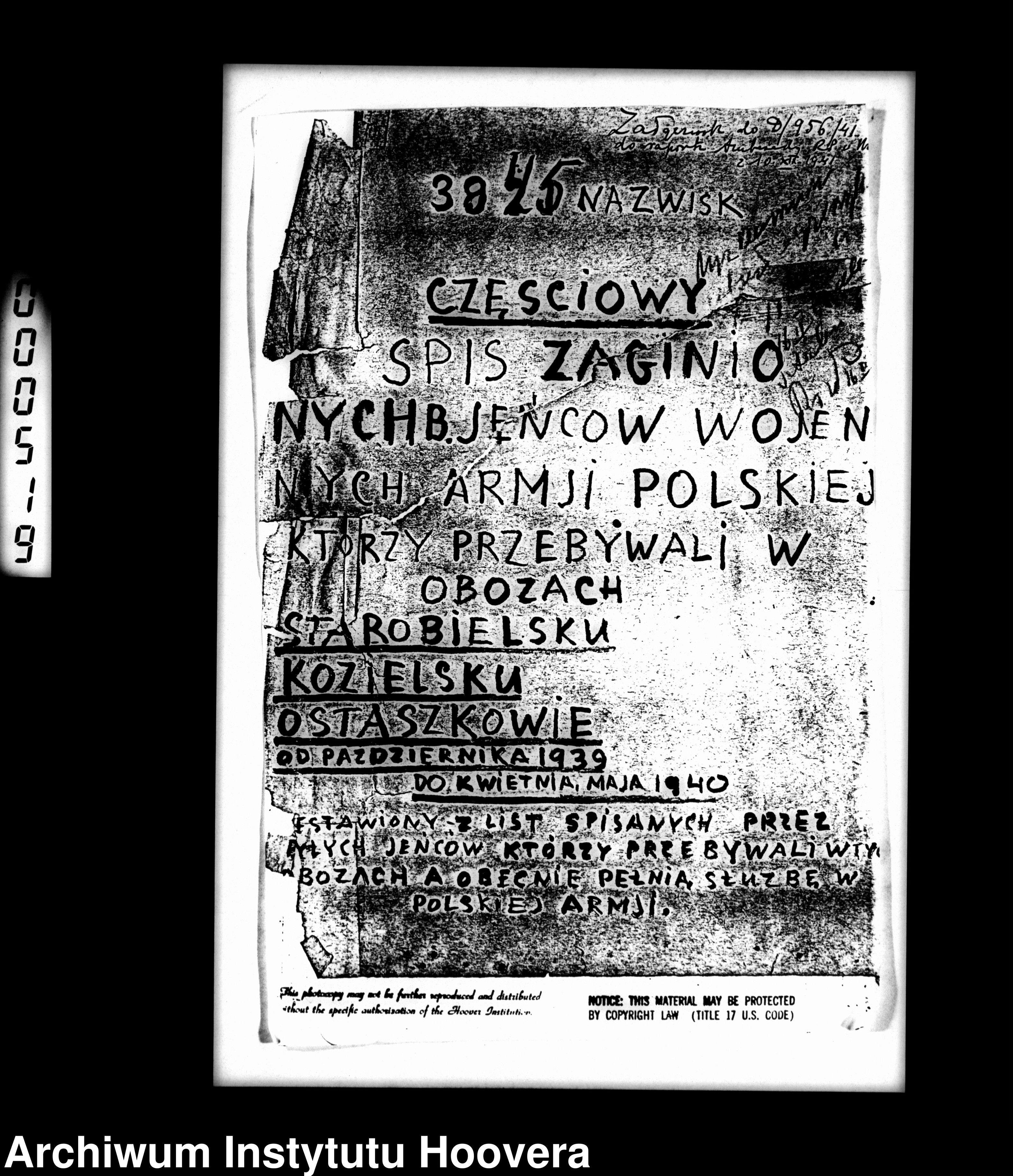 Skan z jednostki: Subject file, 1939-1943