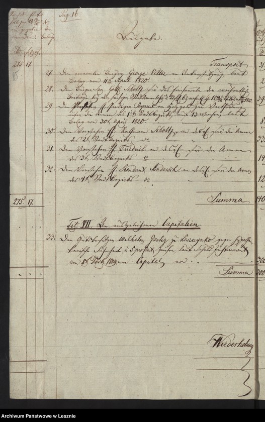 Obraz 18 z jednostki "[Rechnung über Einnahme und Ausgabe bei der Armenanstaltkasse der Stadt Lissa]"