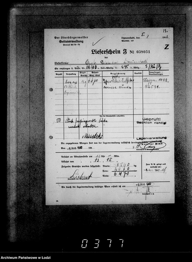 Obraz 17 z jednostki "Aufträge, [Lieferscheinen und Rechnungen] 16251-16310 [Dostawa żywności do Getta]"