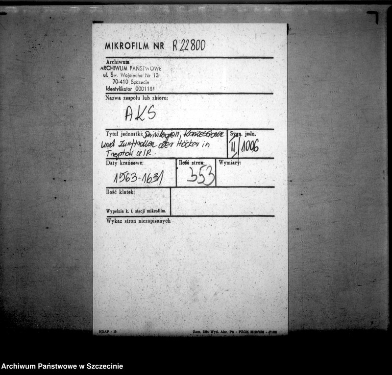 image.from.unit.number "Privilegien, Konzessionen und Zunftrollen der Höcker in Treptow a/R."