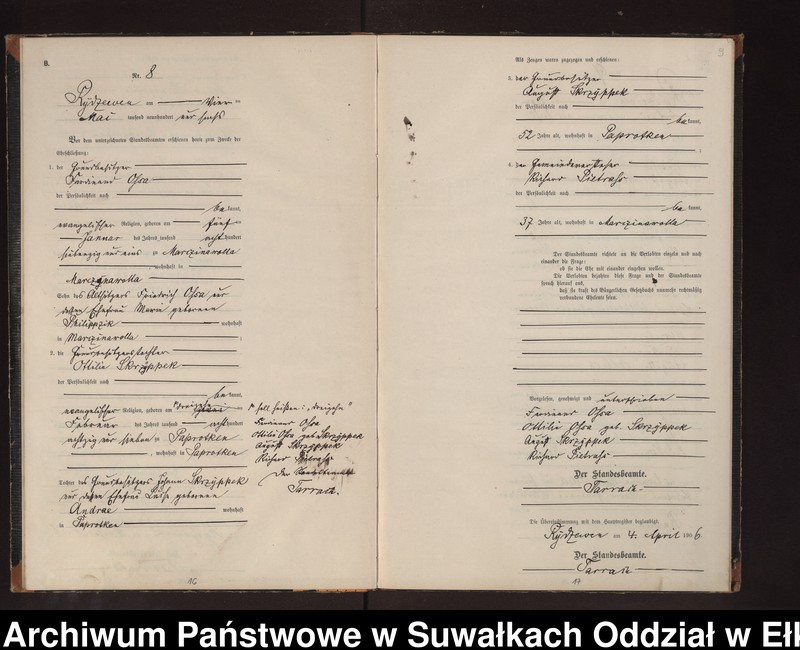 image.from.unit.number "Heirats-Neben-Register des Preussischen Standes-Amtes Rydzewen Kreis Lötzen"
