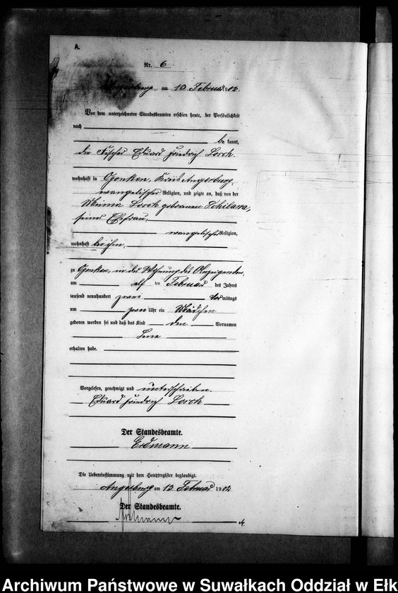 image.from.unit.number "Geburts-Neben-Register des Preussischen Standes-Amtes Gr. Strengeln Kreis Angerburg"