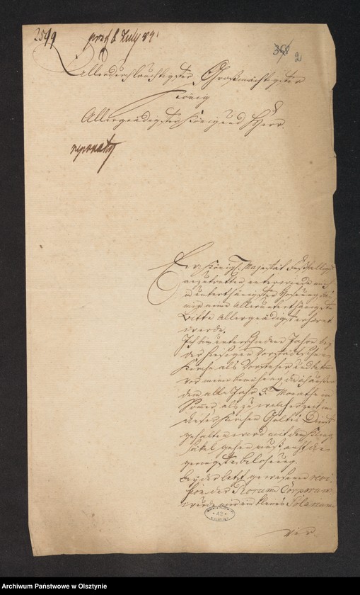 image.from.unit.number "In S. [Sachen] des Vorstehers der Vorstadtschen Kirche in Rastenburgschen Christian Zimmermann wegen gebethenen Salarii aus der Dortigen Kirchen Caße"