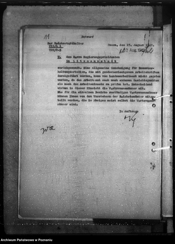 Obraz 16 z jednostki "Erstmalige Herrichtung (Instandsetzung) von Dienstgebäuden, Diensträumen, Reichsmiet- und Reichsdienstwohnungen der Gendarmerie im Einzeldienst a) Erlasse, B) Schriftwechsel"