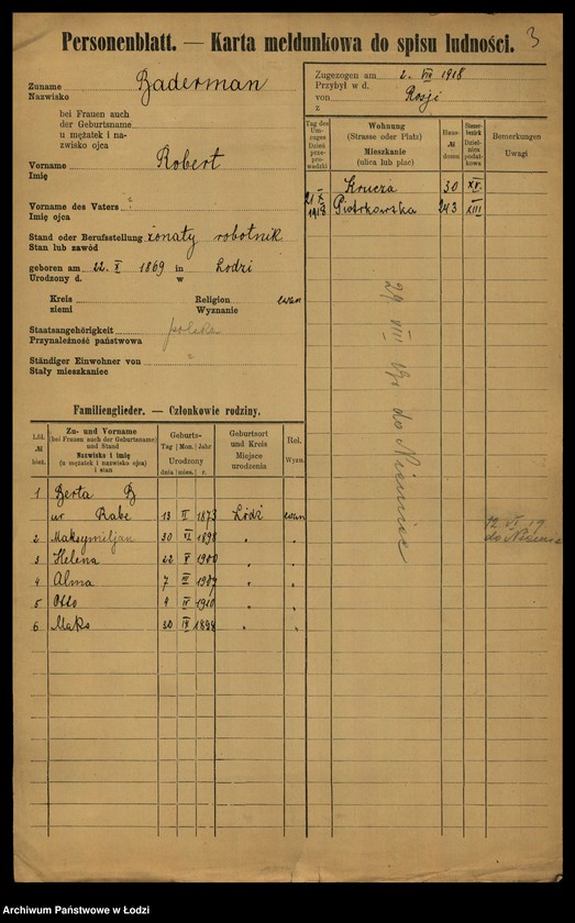 Obraz 5 z jednostki "[Spis ludności Łodzi] Bader - Beierlein"