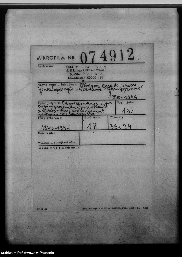 Obraz 2 z jednostki "[Korespondencja w sprawach organizacyjnych, sprawozdanie z działalności], Kreissippenamt Waldrode [Gostynin, województwo warszawskie]"