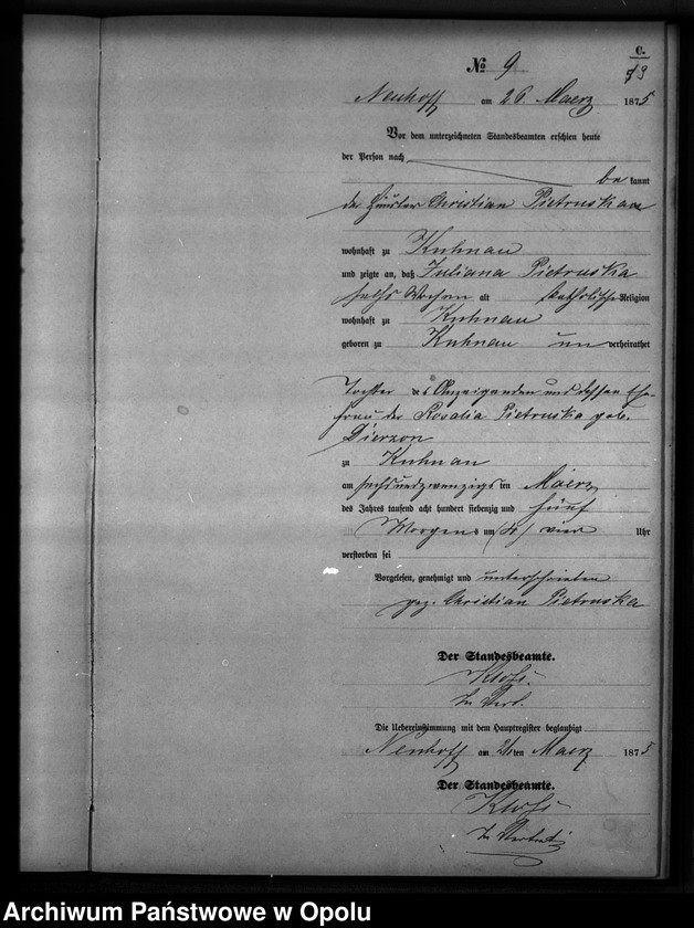Obraz 12 z jednostki "Sterbe-Neben-Register Standesamts Kuhnau pro 1875"
