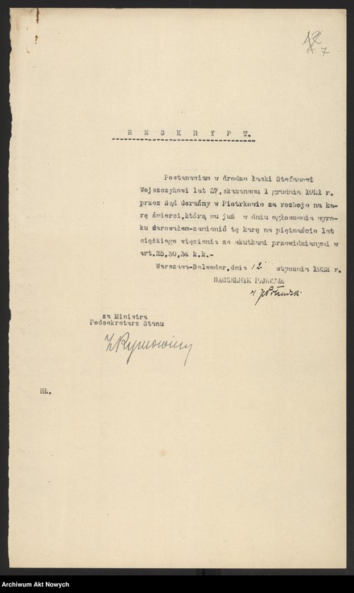 image.from.unit.number "Ułaskawienia z b. Kongresówki - uwzględnione, dotyczące: gorzelnictwa, kradzieży, usuwania sublokatorów, pobicia, zabójstw, przemytu, łapownictwa, fałszerstwa"