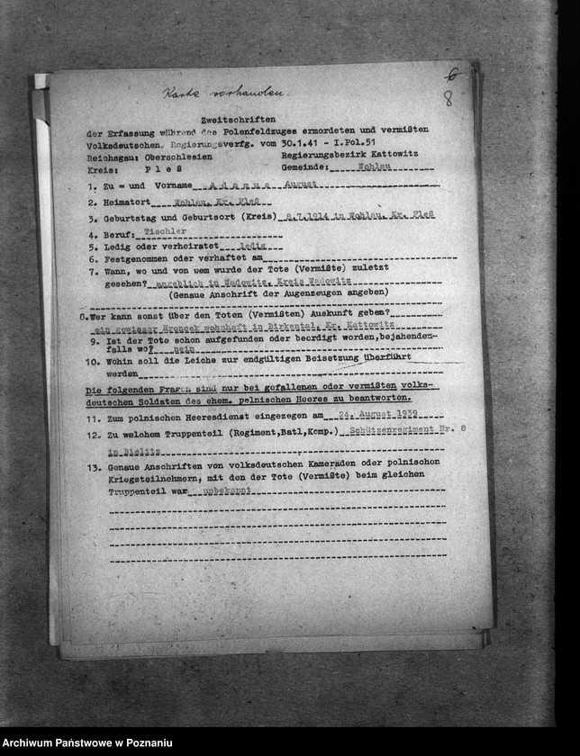 Obraz 12 z jednostki "Amtliche Meldungen Kreis Pless (Pszczyna)"