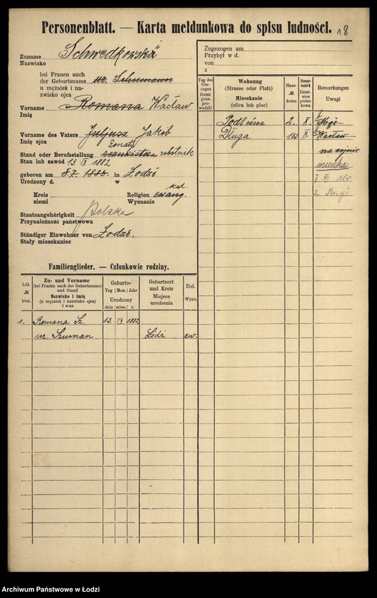 Obraz 20 z jednostki "[Spis ludności Łodzi] Szwedczak-Szydłowiecki"