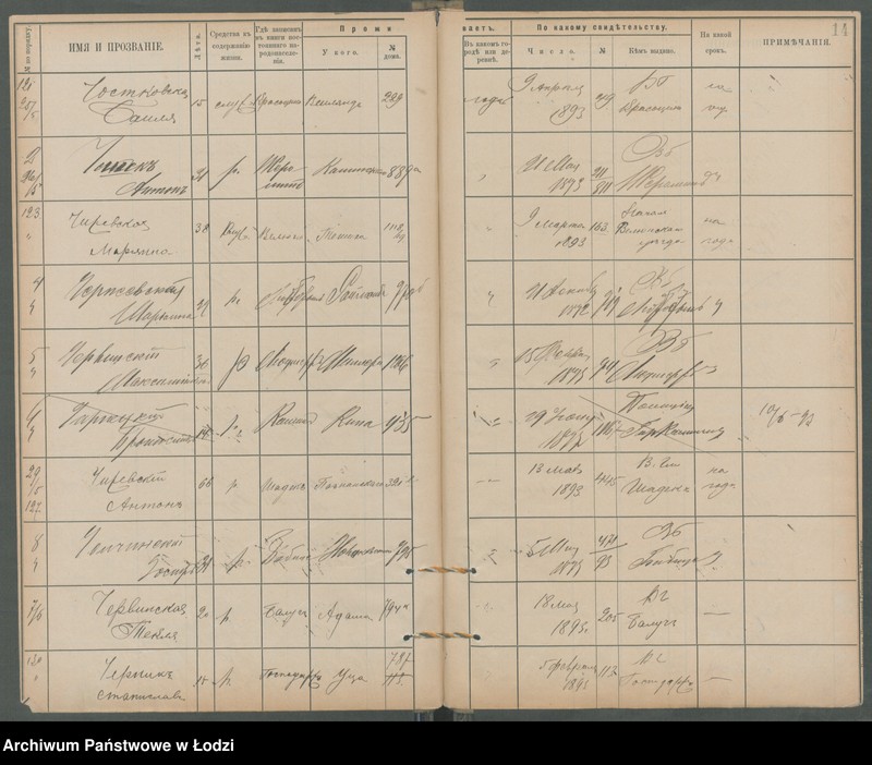 Obraz 17 z jednostki "[Księga ludności niestałej m. Łodzi lit. Cz]"