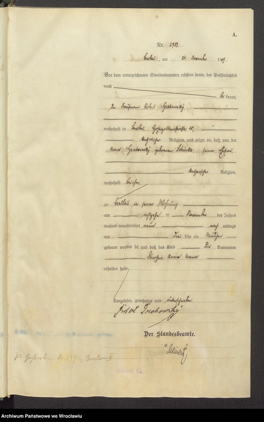 image.from.unit.number "Geburts-Haupt-Register Breslau IV 1909 Band 8"