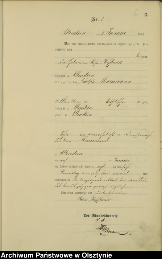 image.from.unit.number "Sterbe-Haupt-Register Tom I, Nr 1 - 254"