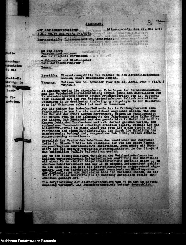 Obraz 7 z jednostki "Kreisstadt Kempen. Antrag auf Aufschliessungskosten der Siedlung für Reichsbedienstete"