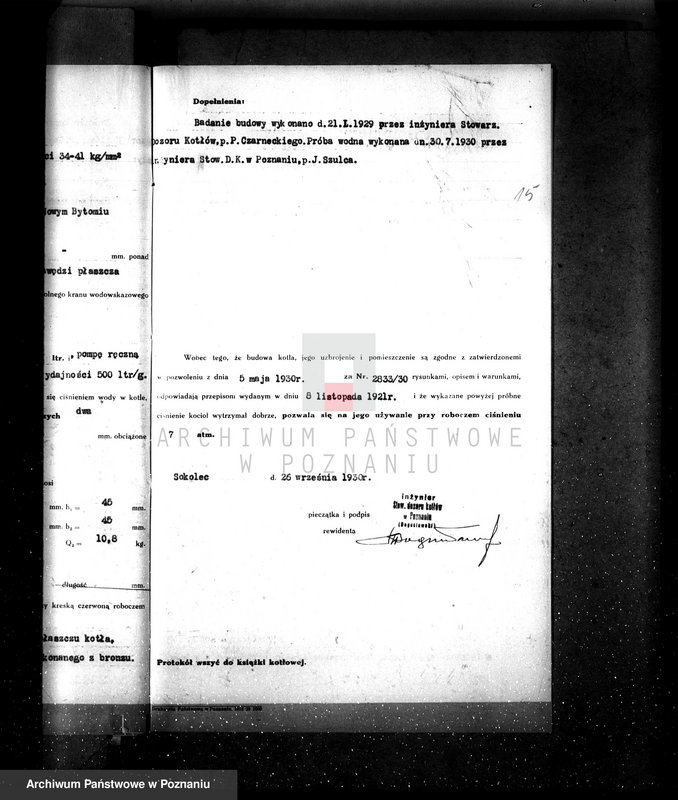 Obraz 19 z jednostki "Mleczarnia w Solcu pow chodzieski własność właściciel Piętyszek, kocioł nr fabryczny 88, nr woj. 6428"