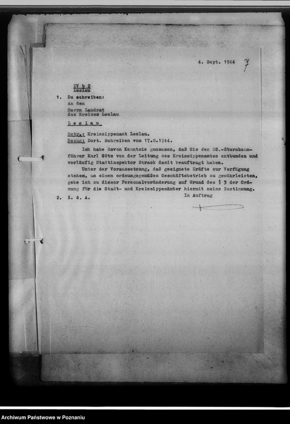 Obraz 11 z jednostki "Aufhebung der Personalunion von Stadt-und Kreissippenamt Leslau [Włocławek, województwo bydgoskie]"