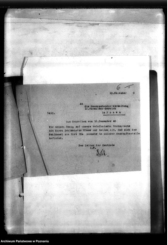 Obraz 10 z jednostki "Überlassung des Forts IX a, w Poznaniu na rzecz Centrali"