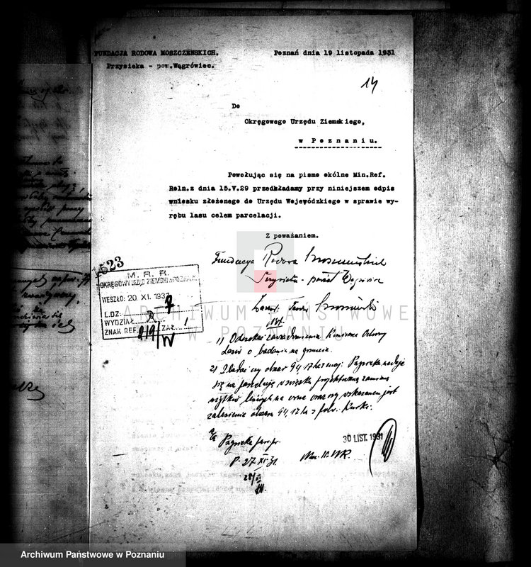 Obraz 19 z jednostki "Majątek Przysieka powiatu wągrowieckiego wyłączenie z art. 4 i 5 ustawy o wykonaniu reformy rolnej Fundacja rodowa Moszczeńskich"