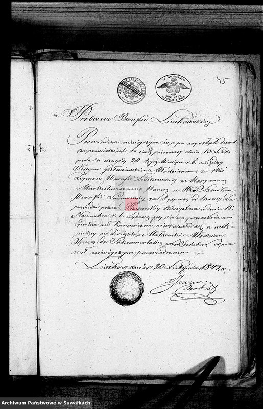 Obraz 18 z jednostki "Dowody do Akt Małżeństw Parafii Lejpuńskiej z Roku 1842"