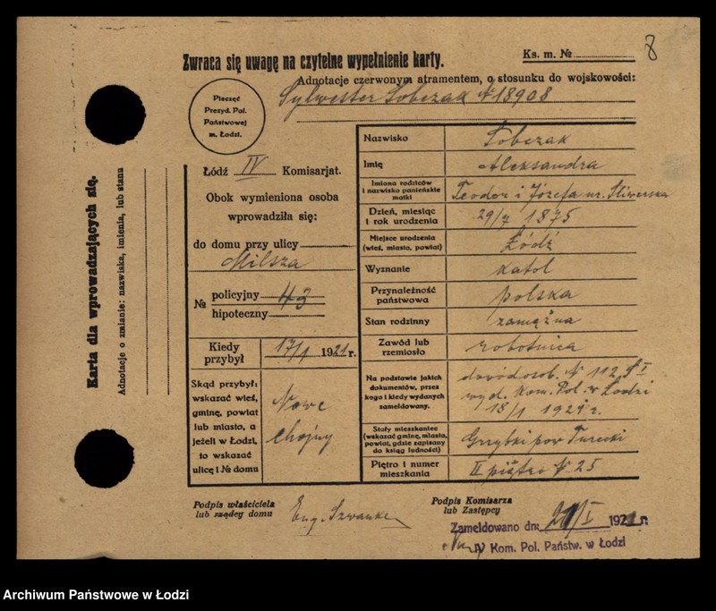 Obraz 10 z jednostki "[Spis ludności Łodzi] Sobczak"