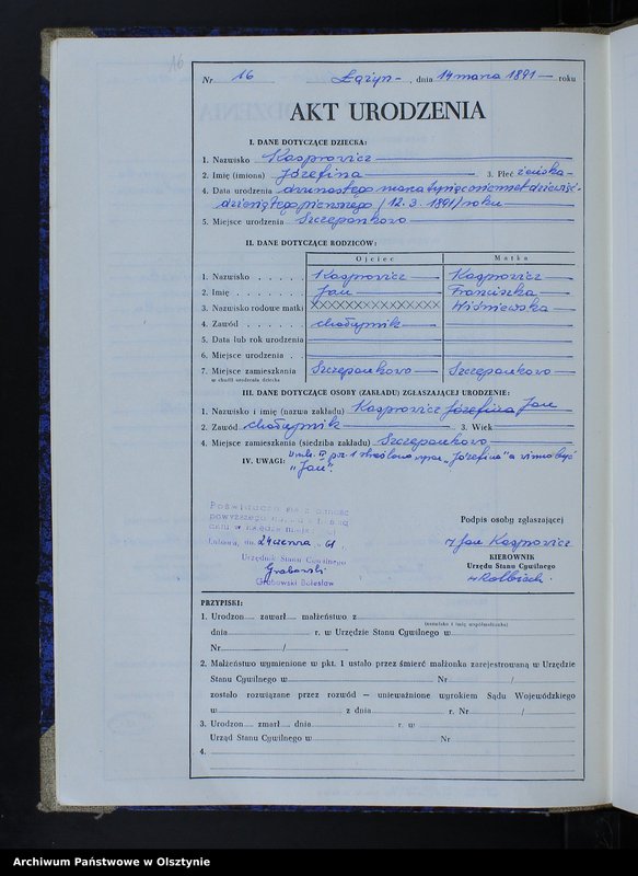 image.from.unit.number "Ksiega urodzeń Nr 1 - 83 /przepisana w języku polskim z oryginału niemieckiego w dniach  24.06.-27.06 1961/"
