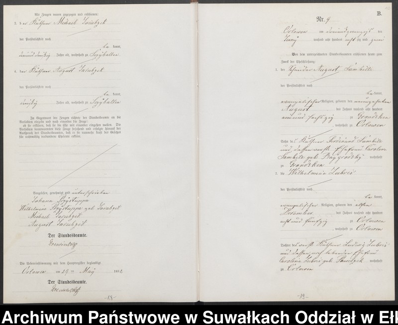 Obraz 13 z jednostki "Heiraths-Neben-Register des Preussischen Standes-Amtes [Orlowen] Kreis [Loetzen] für das Jahr 1882"