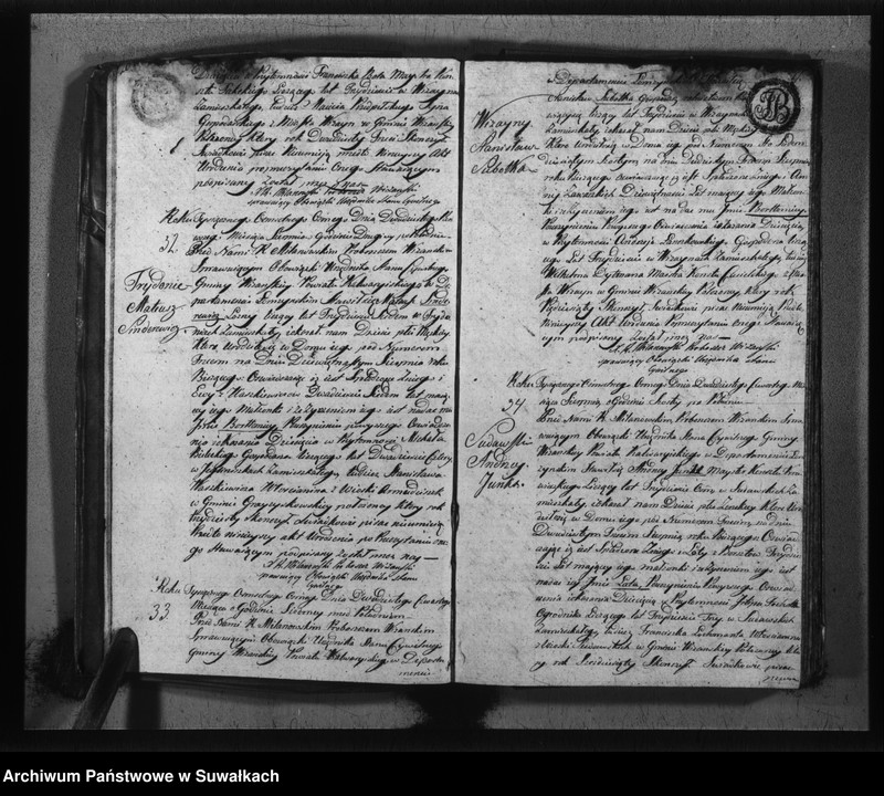 image.from.unit.number "Księga do zapisywania aktów cywilnych urodzenia gminy wiżajńskiey, departamentu łomżyńskiego, powiatu kalwaryjskiego"