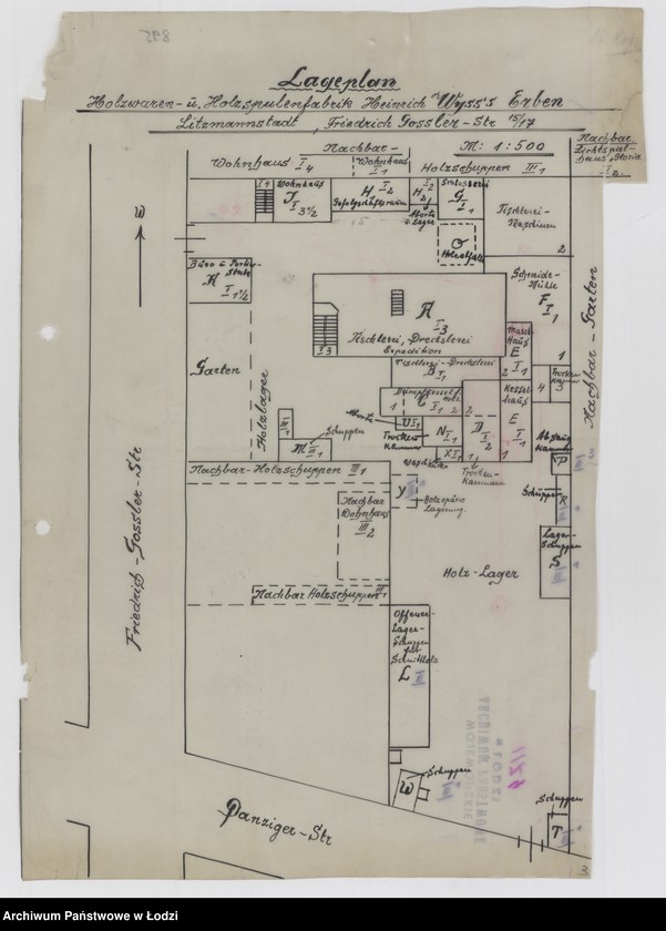 Obraz 1 z jednostki "Lageplan Holzwaren und Holzspulenfabrik Heinrich Wyss Erben, Friedrich Goßler Strasse 15/17"