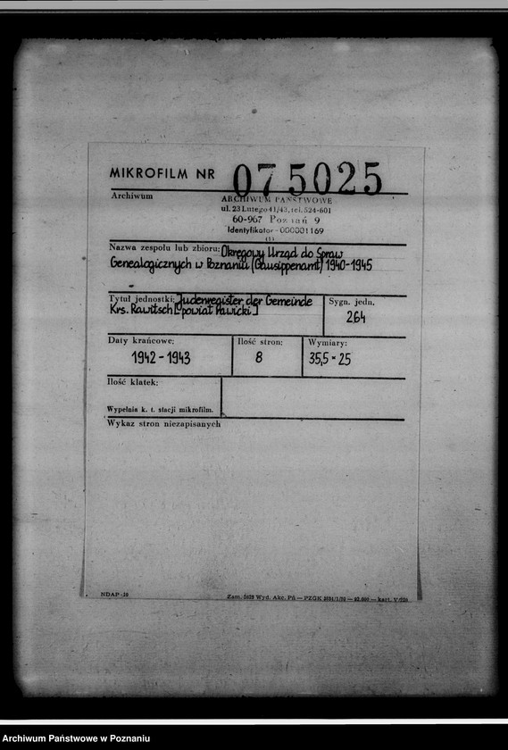 Obraz 2 z jednostki "Judenregister der Gemeinde Kreis Rawitsch [powiat rawicki]"