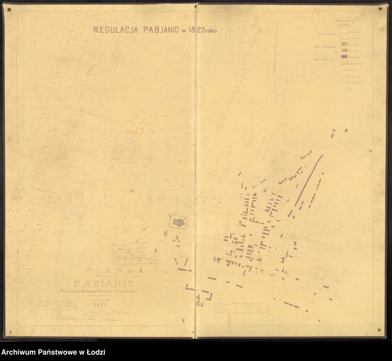 Obraz 1 z jednostki "Plan miasta Pabianic w województwie kaliskim, obwodzie sieradzkim położonych ... Regulacja Pabianic w 1823 roku"