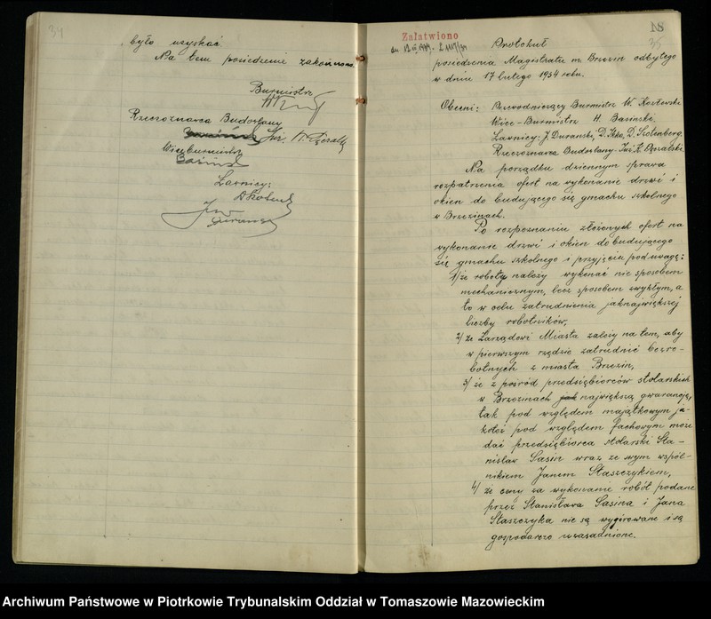 image.from.unit.number "Księga protokołów posiedzeń Magistratu [miasta] Brzezin w sprawie budowy szkoły powsz[echnej]"