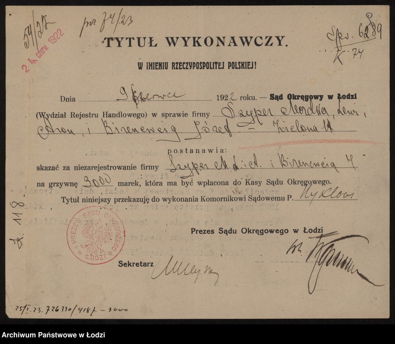 Obraz 11 z jednostki "Bracia Szyper i J. Birencwajg – fabryka i sprzedaż towarów manufakturowych"