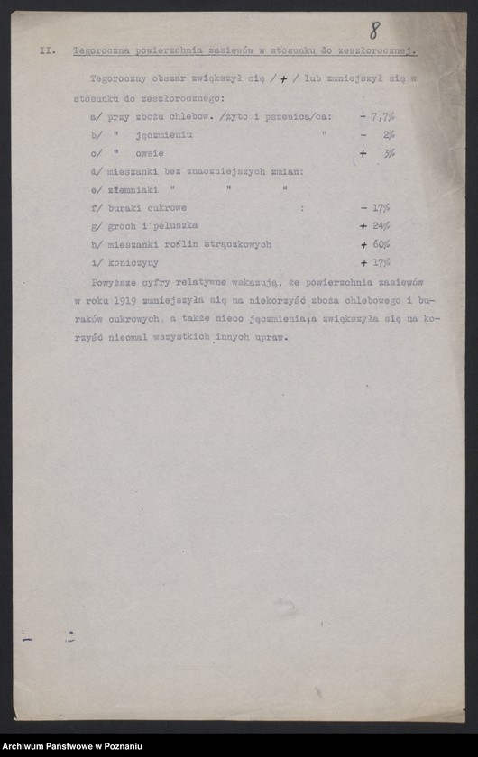Obraz 7 z jednostki "[Wyniki oszacowania plonów roślin kłosowych, okopowych i strączkowych w Księstwie Poznańskim w 1919 roku], stan ziemiopłodów i plony w 1920 roku"