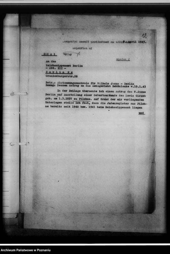 Obraz 16 z jednostki "Personenstandsregister der Judengemeinde /[owiaty: czarnkowski, obornicki, szamotulski]"