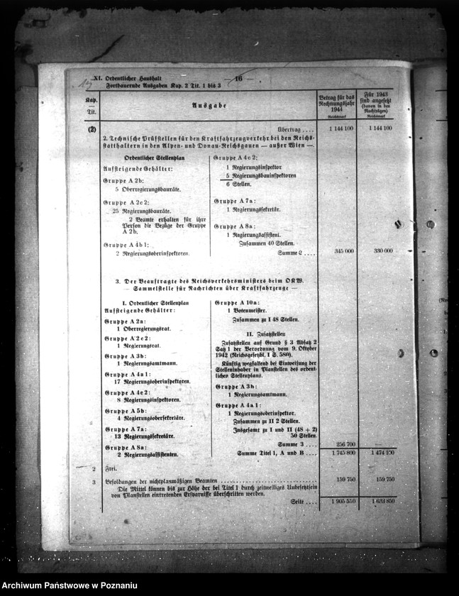 Obraz 19 z jednostki "Haushalt des Reichsverkehrsministeriums für des Rechnungsjahr 1944"