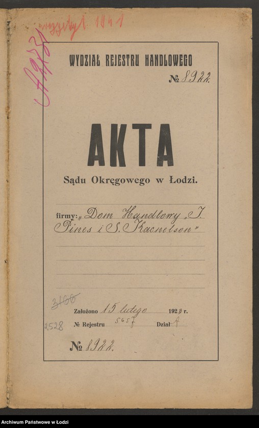 Obraz 2 z jednostki "Fdom Handlowy- I.Pines i S.Kacnelson- handel manufakturą"