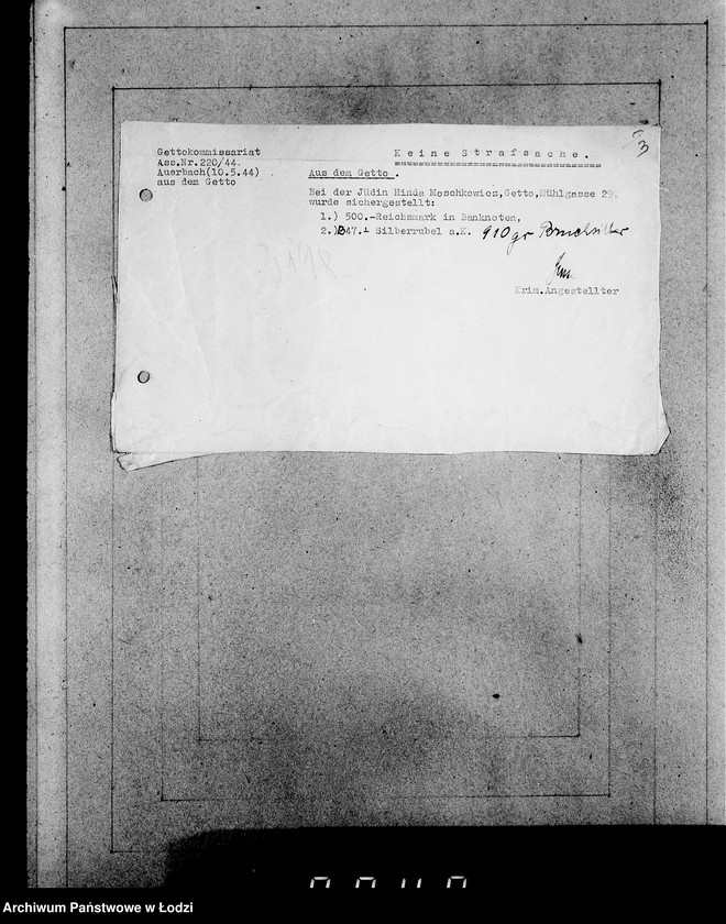 Obraz 7 z jednostki "Kripo 3000-3200 [Kartoteka skonfiskowanego majątku ruchomego u Żydów]"