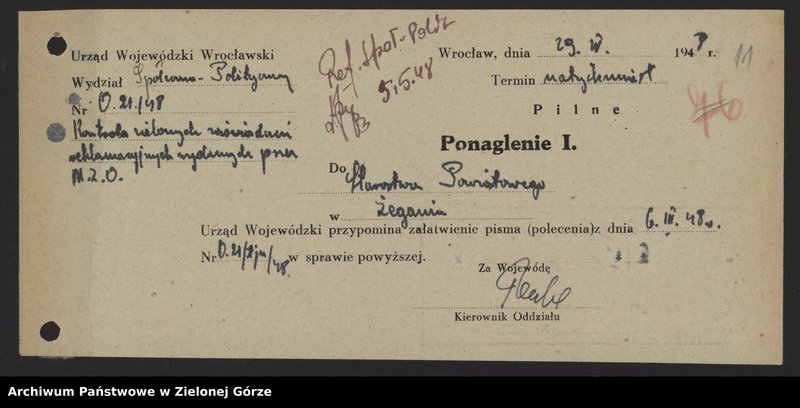 Obraz 13 z jednostki "Sprawy ludności niemieckiej - wysiedlanie Niemców - pisma , okólniki ."