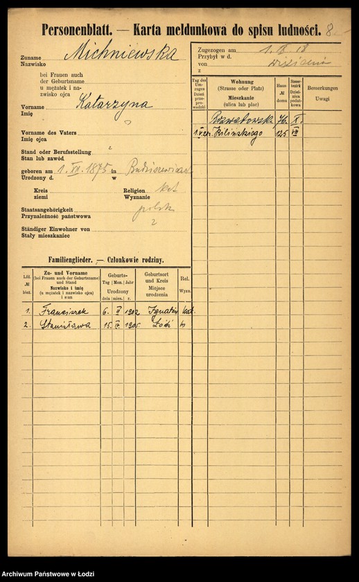 Obraz 10 z jednostki "[Spis ludności Łodzi] Michlicka - Mielczan"