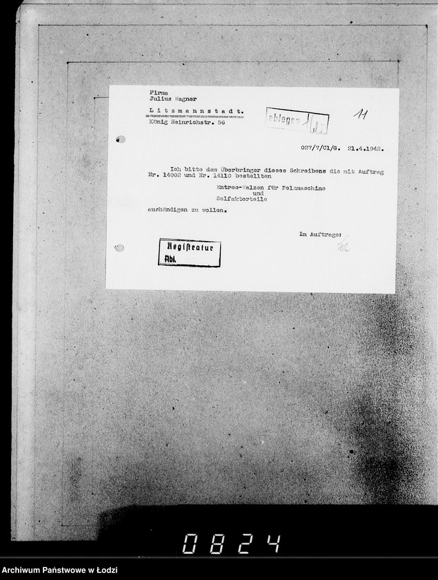 Obraz 16 z jednostki "[Korespondencja z urzędami, instytucjami i firmami]. Lit.Wa-Weg."