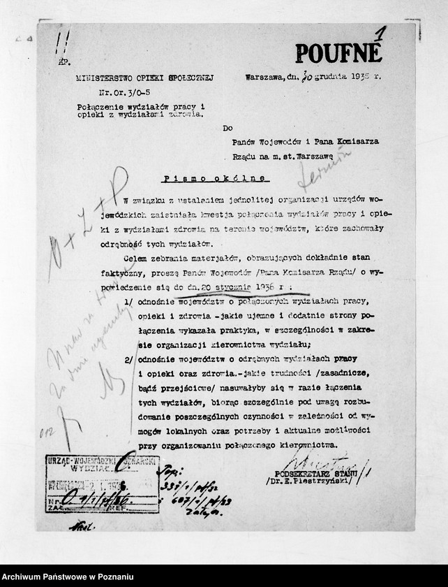 Obraz 4 z jednostki "Sprawy ogólne dotyczące organizacji Urzędu Wojewódzkiego, powiatowych władz administracji ogólnej i innych władz podległych"