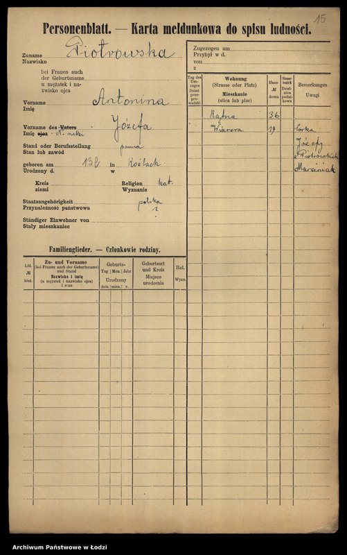 Obraz 17 z jednostki "[Spis ludności Łodzi] Piotrowska-Piotrowski"