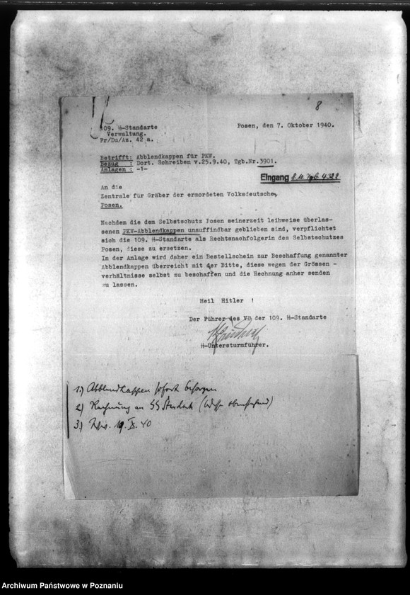 Obraz 12 z jednostki "Korespondencja w sprawie przewożenia zwłok Niemców, którzy zginęli w 1939 roku oraz w sprawie samochodu i w sprawie wynagrodzenia szoferów za pracę"